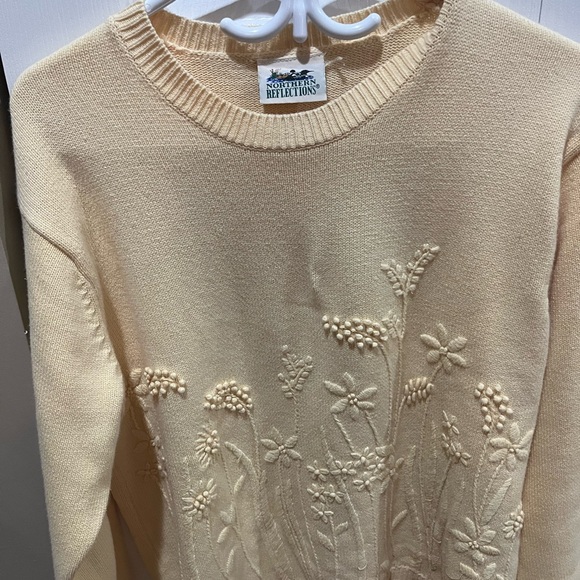 Northern Reflections Butter Yellow Embroidered Floral Cotton Sweater - Picture 3 of 8